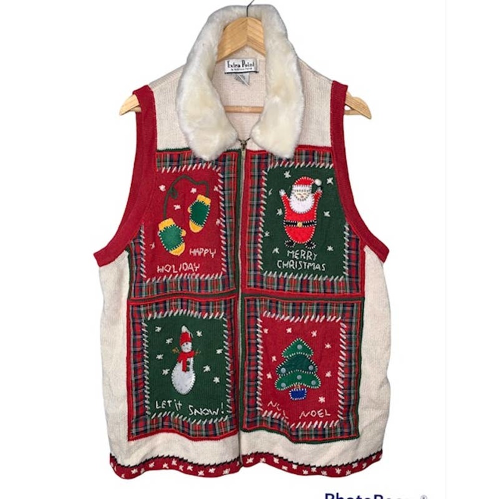 EXTRA POINT by Reference Point Vintage Ugly Christmas Knit Sweater Vest - 2X